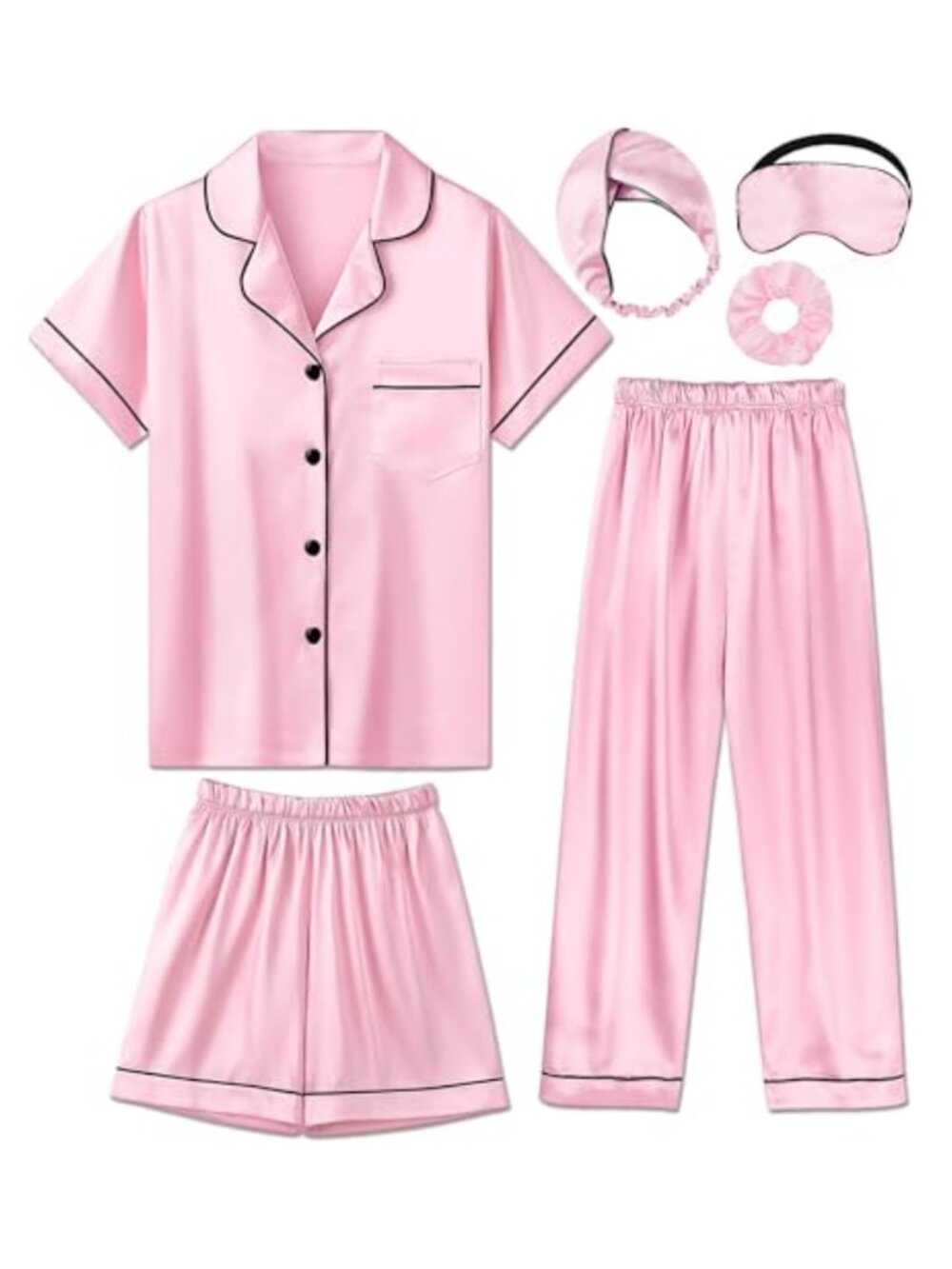 Girls Satin Pajama Set 6 Piece Short Sleeve Sleepwear Gift Box